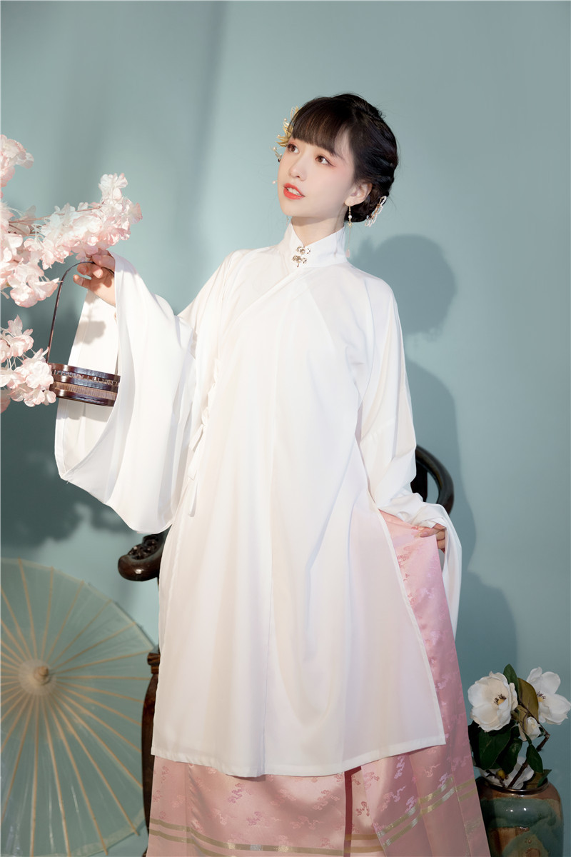 言兮亭汉服女原创立领衫斜襟纯色长衫白菜披风云肩明制汉服夏款女