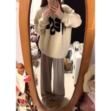 实价#水貂绒#美式复古奶fufu水貂绒加厚毛衣女秋冬季学院风针织衫