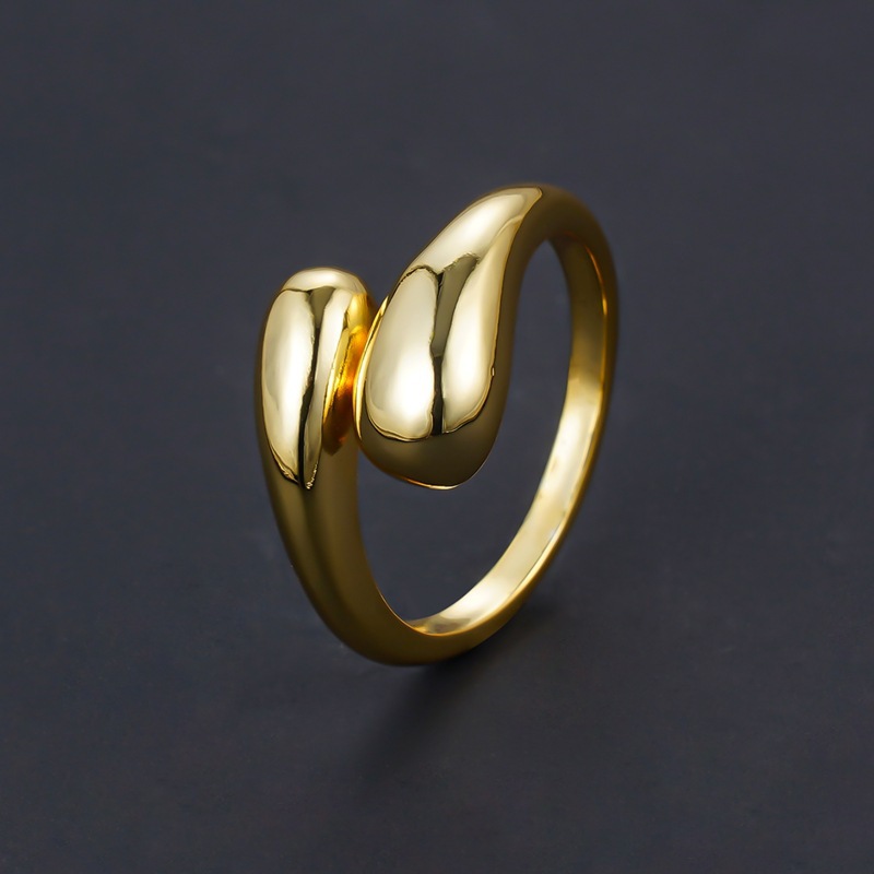 跨境亚马逊热销铜镀18k金时尚指环个性开口可调节水滴戒指饰品