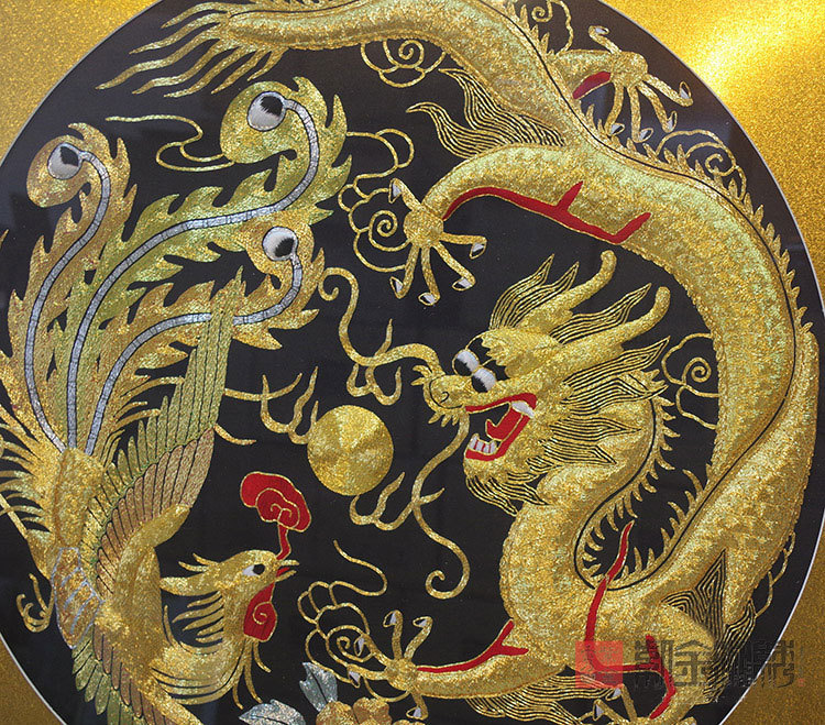 紫金湘绣盘金刺绣龙凤呈祥挂画成品双龙戏珠装饰壁挂结婚礼品