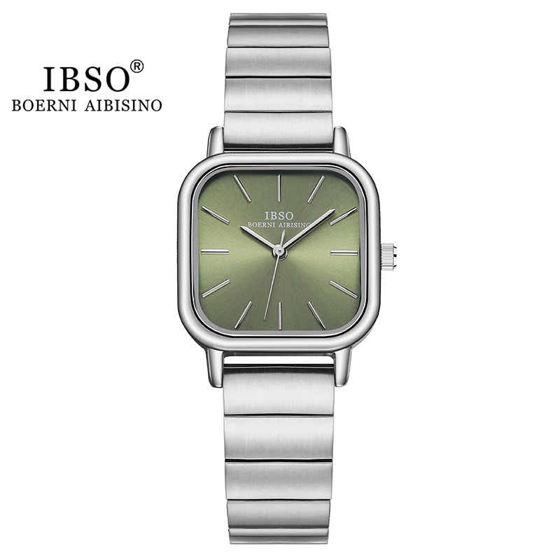 Ibso Genuine Small Green Watch Fashion Stainless Steel Small Square Watch Quartz Watch Female Tik Tok Live Stream Hot