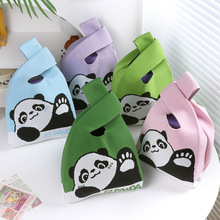 潮流手提包熊猫系列花花伴手礼成都时尚手提袋女针织毛线水桶包