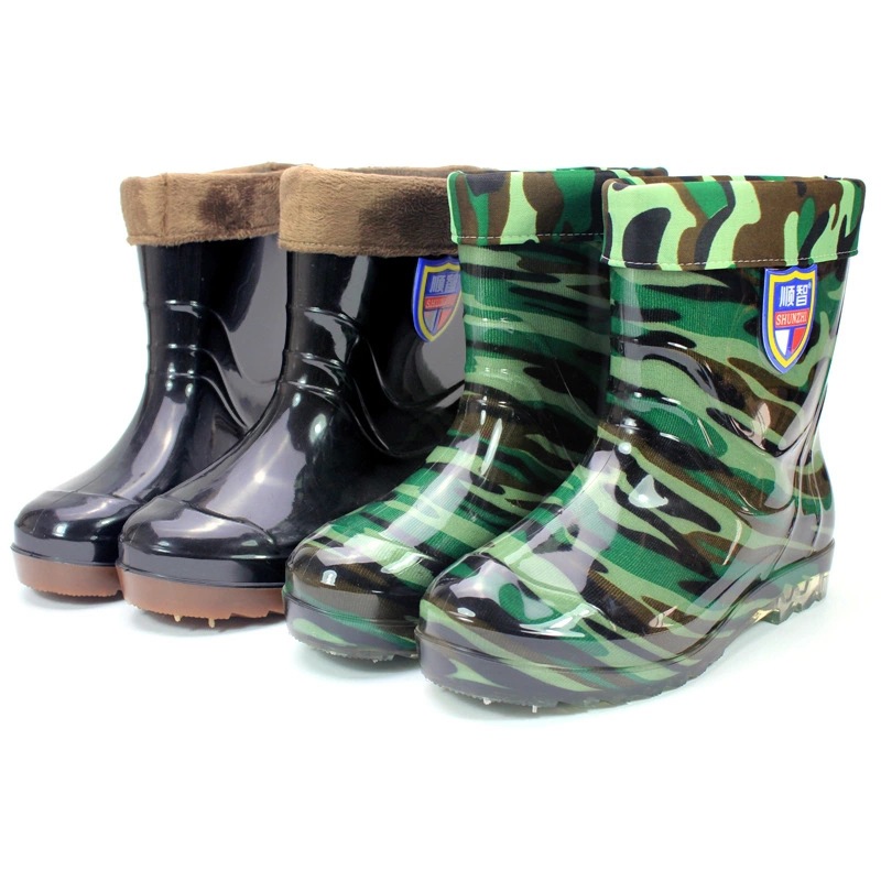 New Fashion Camouflage Mid-Calf Length Thermal Rain Boots Men's Non-Slip Waterproof Rain Boots Cotton Labor Protection Rubber Shoes Factory Direct Sales