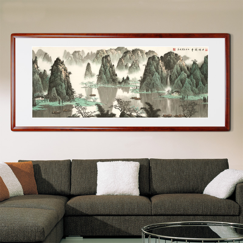 舒居宝山水画千锋竞秀客厅横幅办公室挂画仿真字画装裱卷轴画芯
