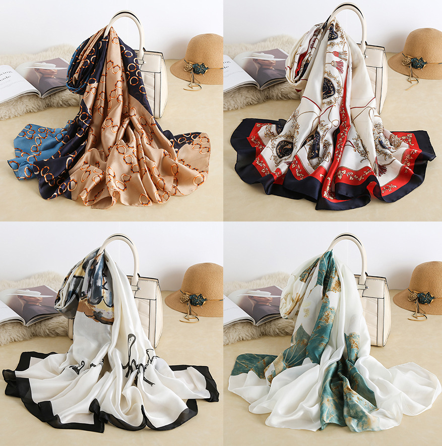 2023 Spring and Summer Fashionable Fashionable Mom's Artificial Silk Scarf Travel Travel Versatile Lightweight Shawl Sunscreen Beach Towel