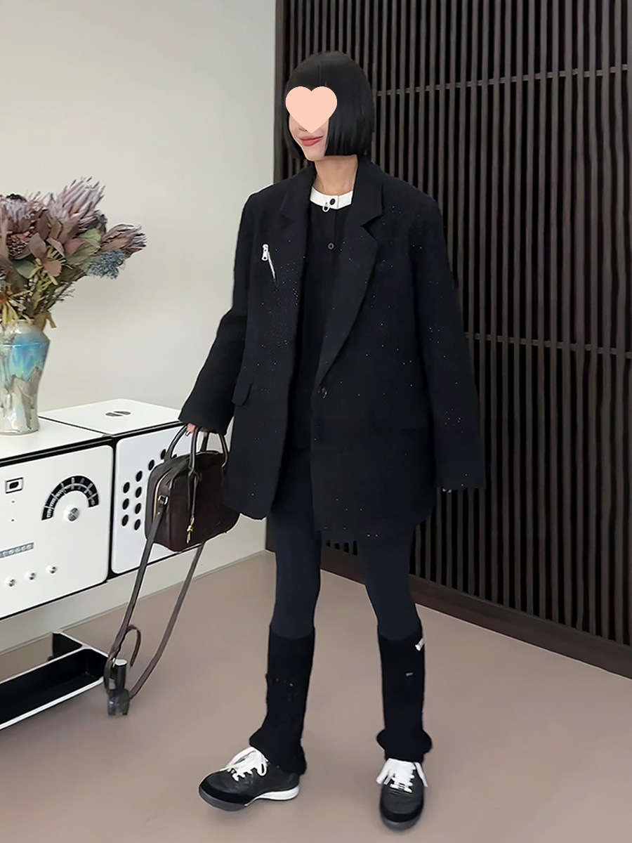 感重工星空白鸭绒西装女小众时尚保暖黑色羽绒服外套潮-阿里巴巴