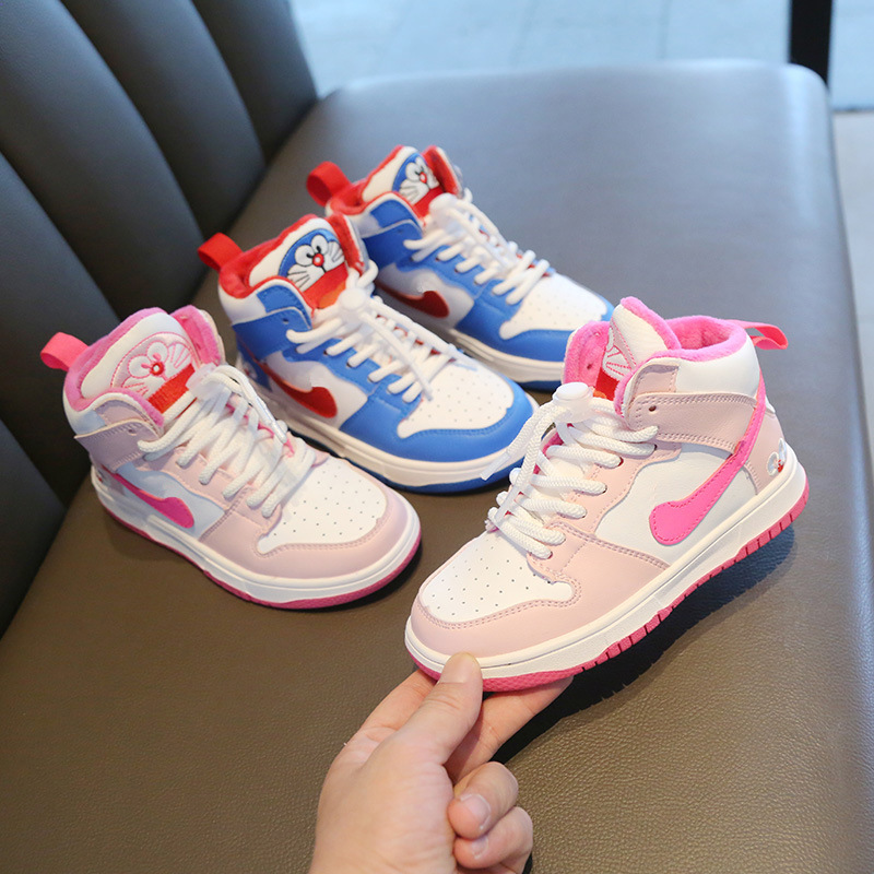 儿童版哆啦a梦aj童鞋女童运动板鞋2022春秋新款男童高帮透气板鞋