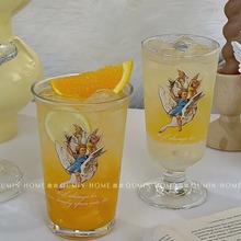 法式复古浪漫玻璃杯家用高颜值气泡水杯高脚玻璃杯小众创意果汁杯