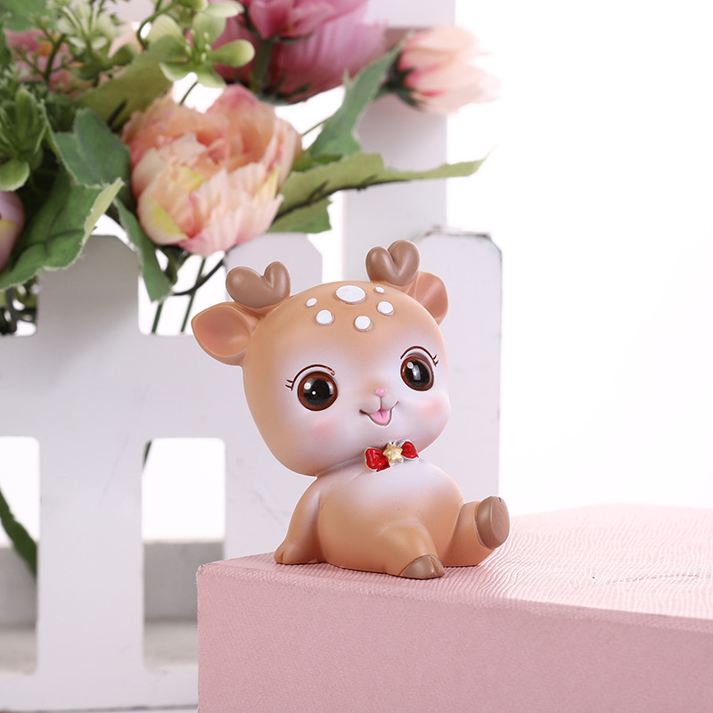 可爱梅花鹿车载小摆件 创意棕色桌面摆设品生日礼物 现货批发