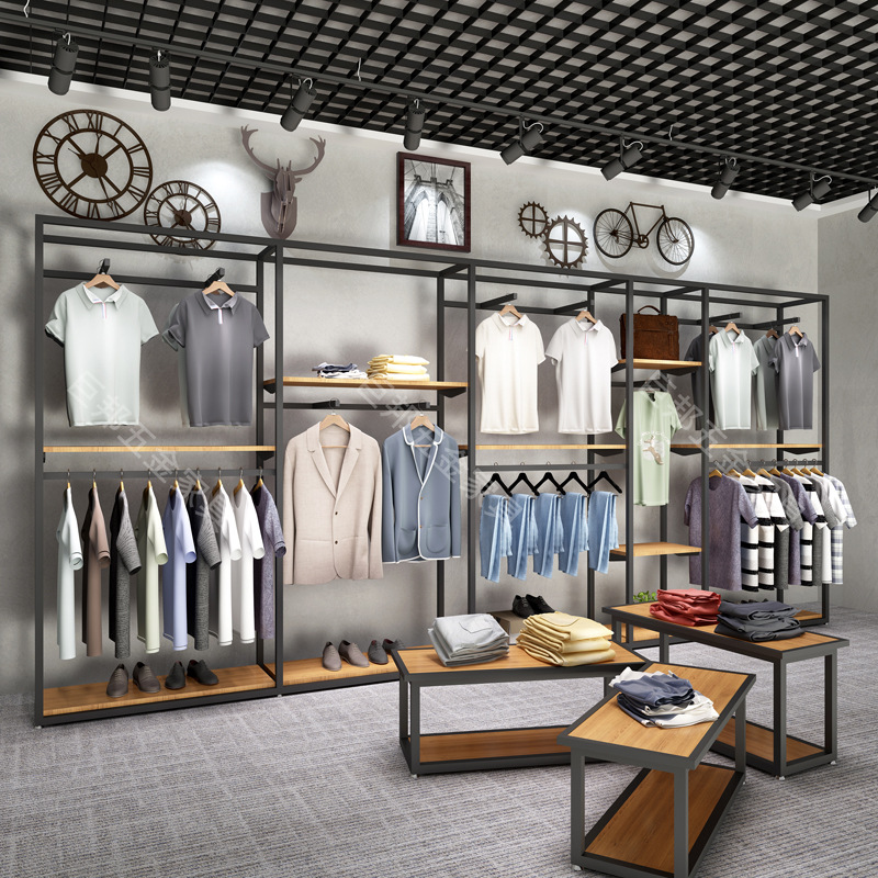 男装店双层货架商场西装展示柜落地靠墙组合架陈列架服装店展示架