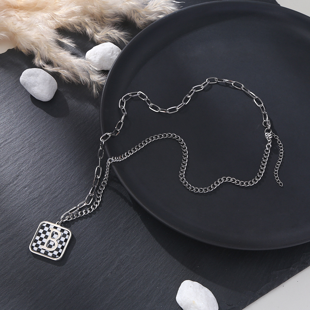 New Niche Not Easy to Hit Stitching Necklace Trendy Cool Hip Hop Letters Pendant Sweater Chain High-Grade Light Luxury Necklace