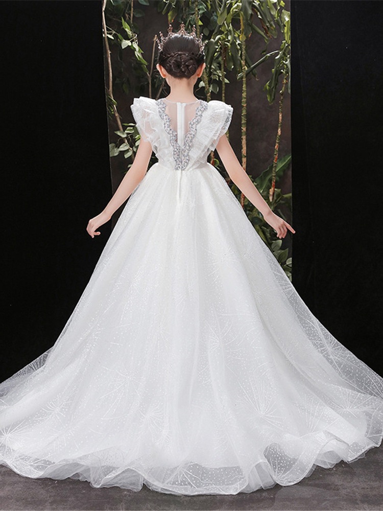 花童礼服女童连衣裙拖尾公主裙女孩走秀主持钢琴舞蹈表演出服