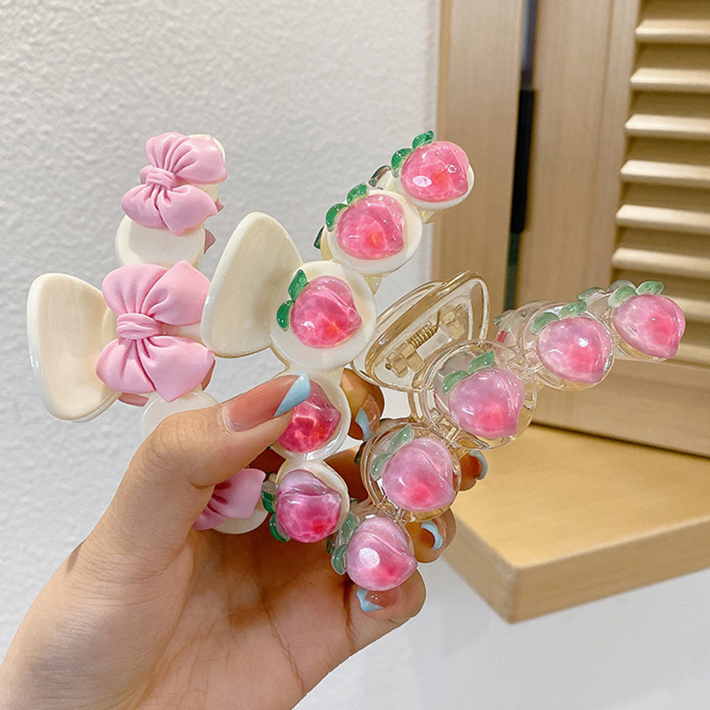 Fairy Peach Grip Korean Internet Celebrity Sweet Girl Updo Shark Clip Acrylic Pink Bear Barrettes