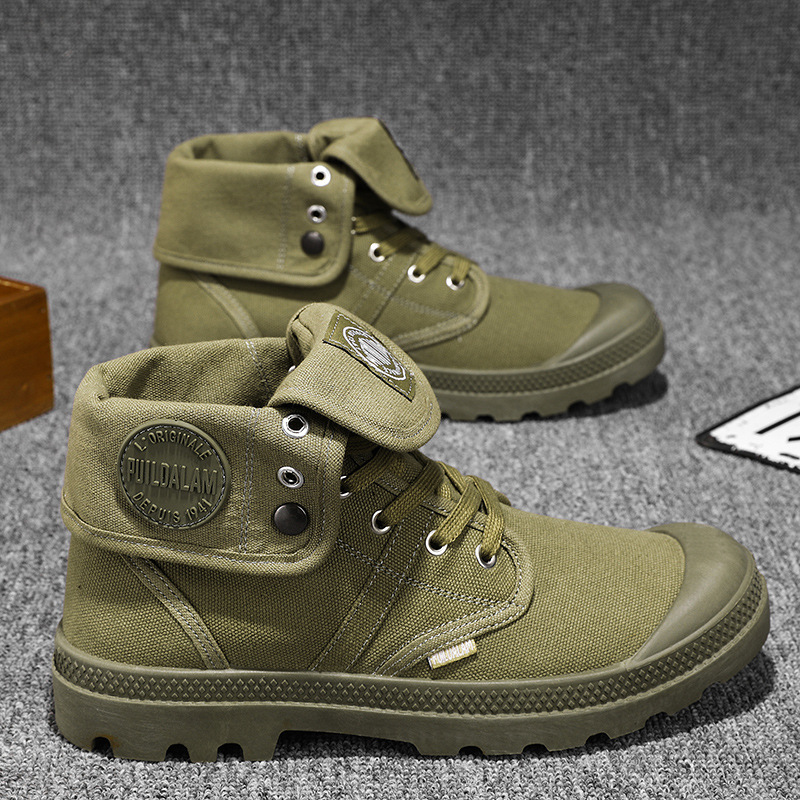 帆布男鞋冬季潮流工作上班劳保解放鞋男士中帮军绿色工装马丁潮鞋