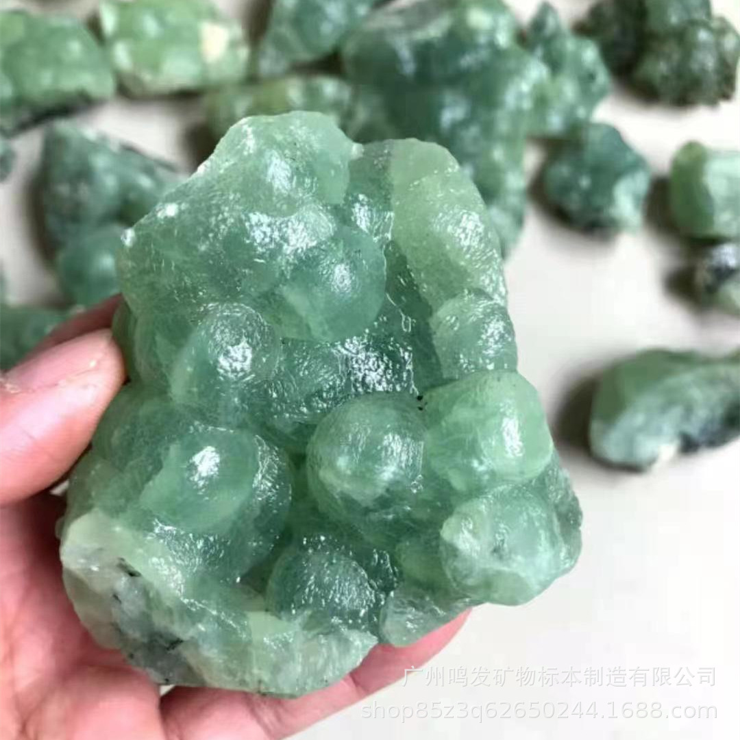 天然石绿色葡萄石原石地质矿物晶体教学标本收藏奇石共身碧玺