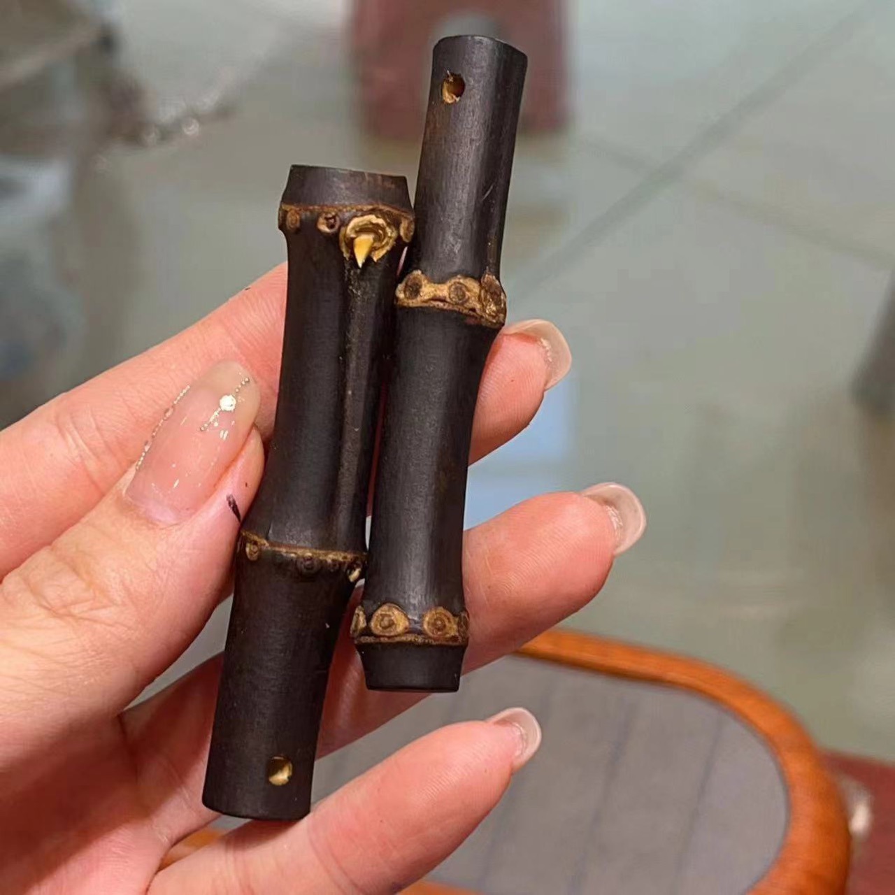 文玩工厂批发紫竹节手把件钥匙扣竹工艺品实心竹根包包挂坠diy挂