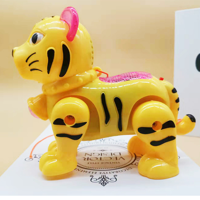 新品仿真牵绳老虎电动玩具跳跳虎灯光音乐走路老虎地摊玩具热卖