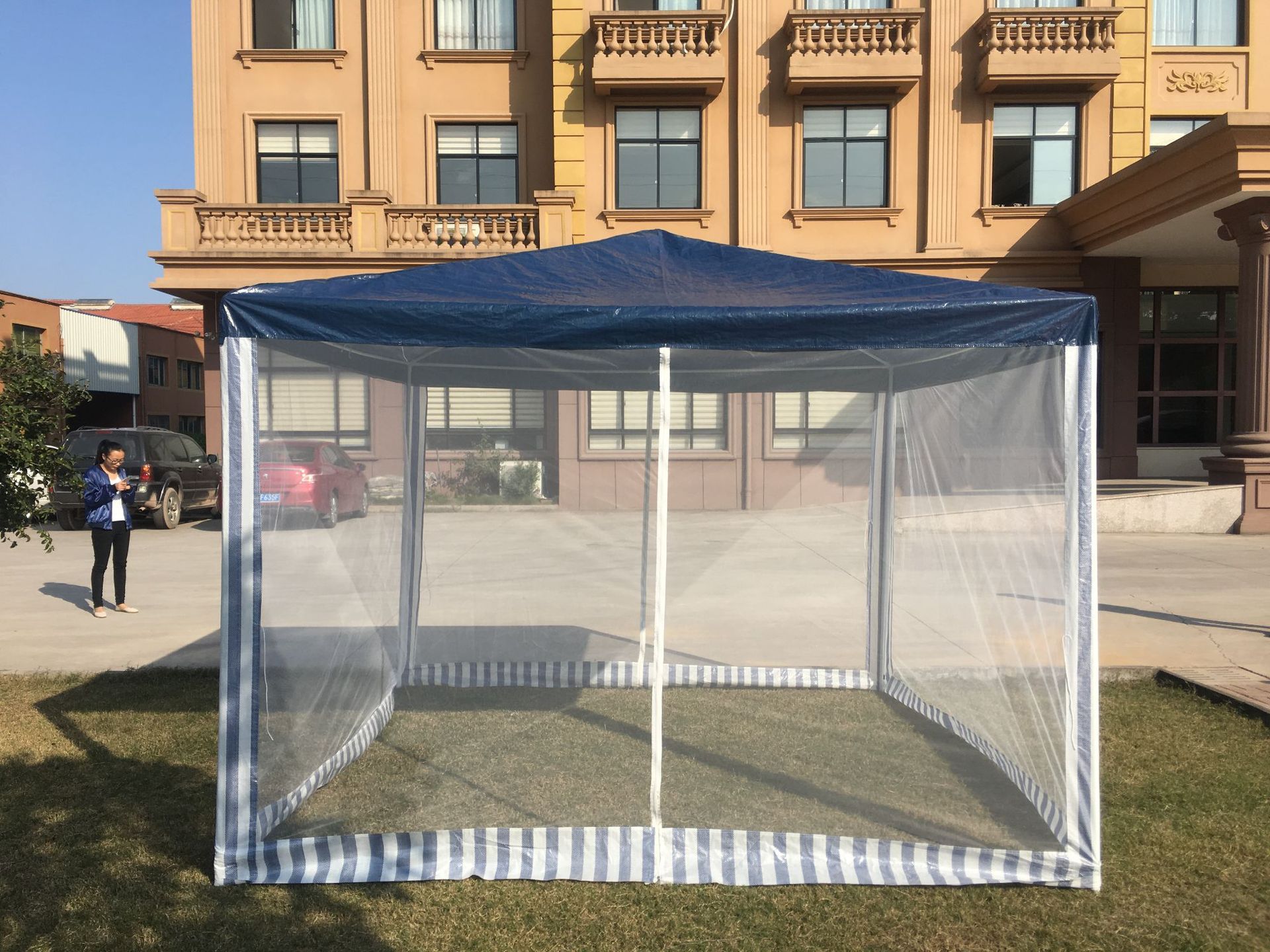 直销折叠四角帐篷摆摊遮阳篷户外休闲帐篷插管棚加固加厚纱网蓬