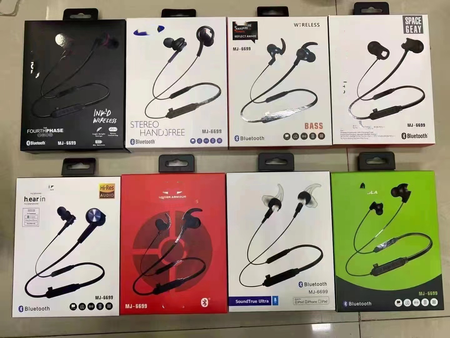 foreign trade hot sale 6699 halter bluetooth headset neck hanging sports belt card bluetooth headset multi-brand with packaging