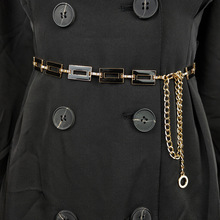 新款韩版简约女士金属腰链 精致镂空方形装饰金属配连衣裙身体链