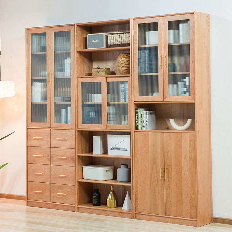 北欧日式全实木樱桃木自由组合书柜现代简约书架置物架落地展示柜