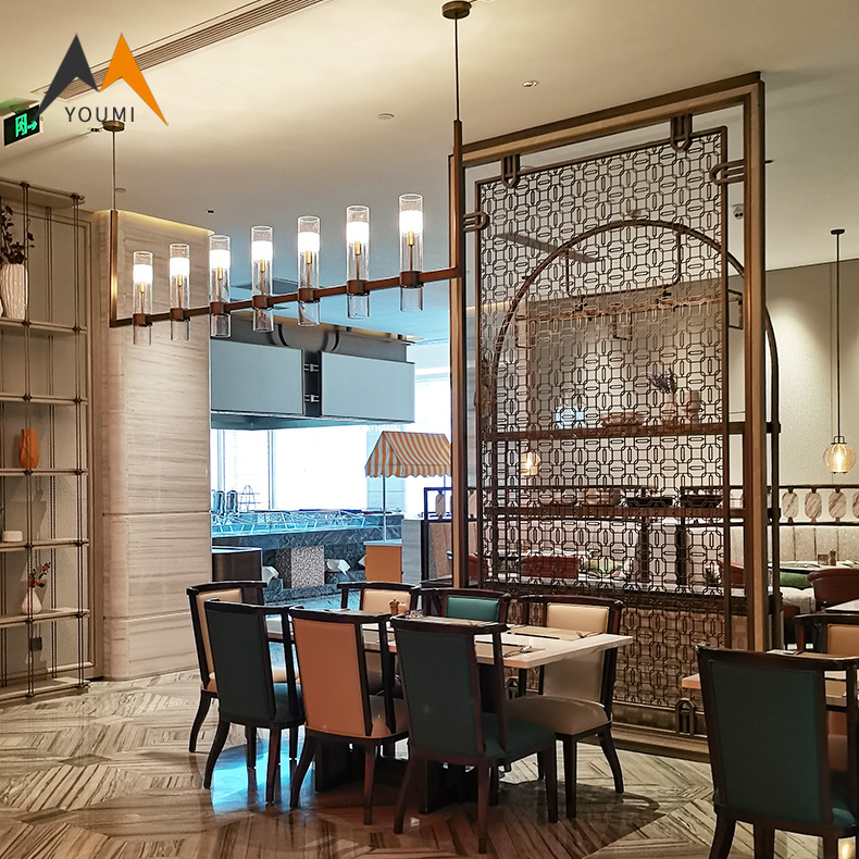 餐厅新中式不锈钢屏风卡座隔断落地装饰屏风轻奢酒店屏风隔断定制