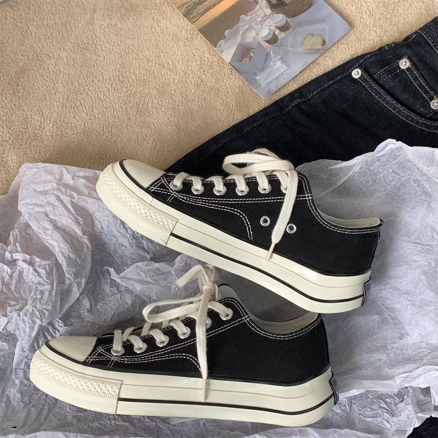 厚底帆布鞋女春季小白鞋2024新款百搭复古鞋子女生ins潮小众板鞋