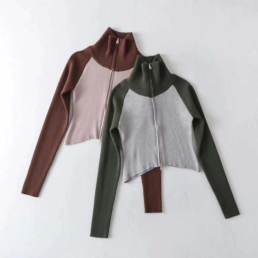 撞色半高领针织衫秋冬季女装新款不规则下摆毛衣网红打底衫-阿里巴巴