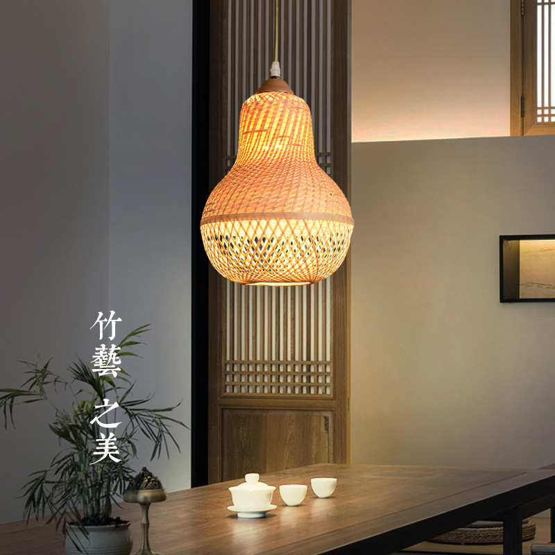 竹灯手工编织竹灯笼竹编吊灯竹艺灯新中式餐厅饭店竹子灯具创意灯