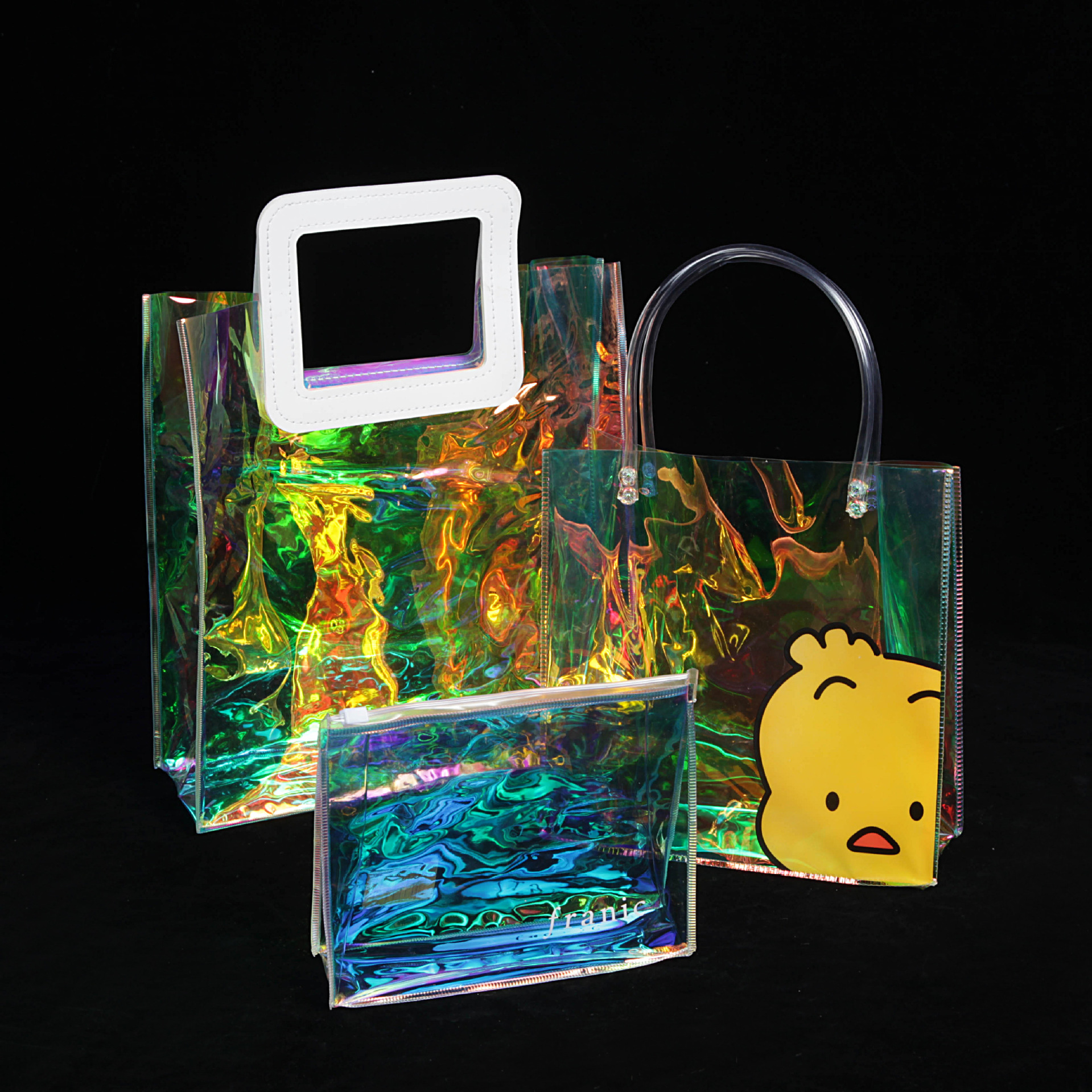 厂家批发幻彩pvc镭射手提袋 网红礼品购物袋塑料手提袋子可印logo