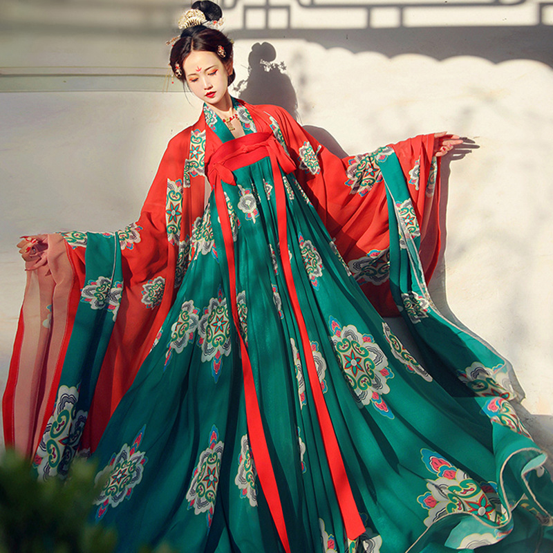 新款成人汉服女唐制对襟襦裙唐代复原款一片式开孔齐胸襦裙非古装