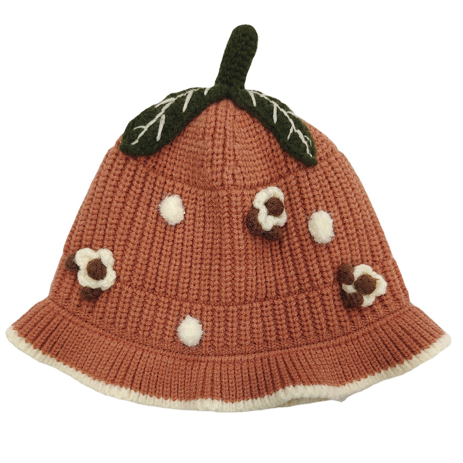 Dudula Baby Girl Bucket Hat Knitted Fisherman Hat Children Hat Autumn and Winter Leaf Petal Basin Brimmed Hat