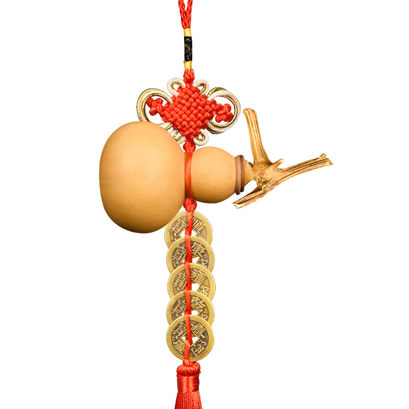 五帝钱门对门葫芦挂件纯铜开口真品铜钱黄绳胡芦入户门吉祥结
