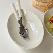 批发**日式家用纯白水果蔬菜沙拉咖喱饭甜品早餐椭圆陶瓷深盘