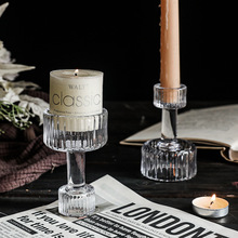欧式复古双头水晶玻璃烛台家用轻奢感香薰蜡烛托台底座装饰品摆件