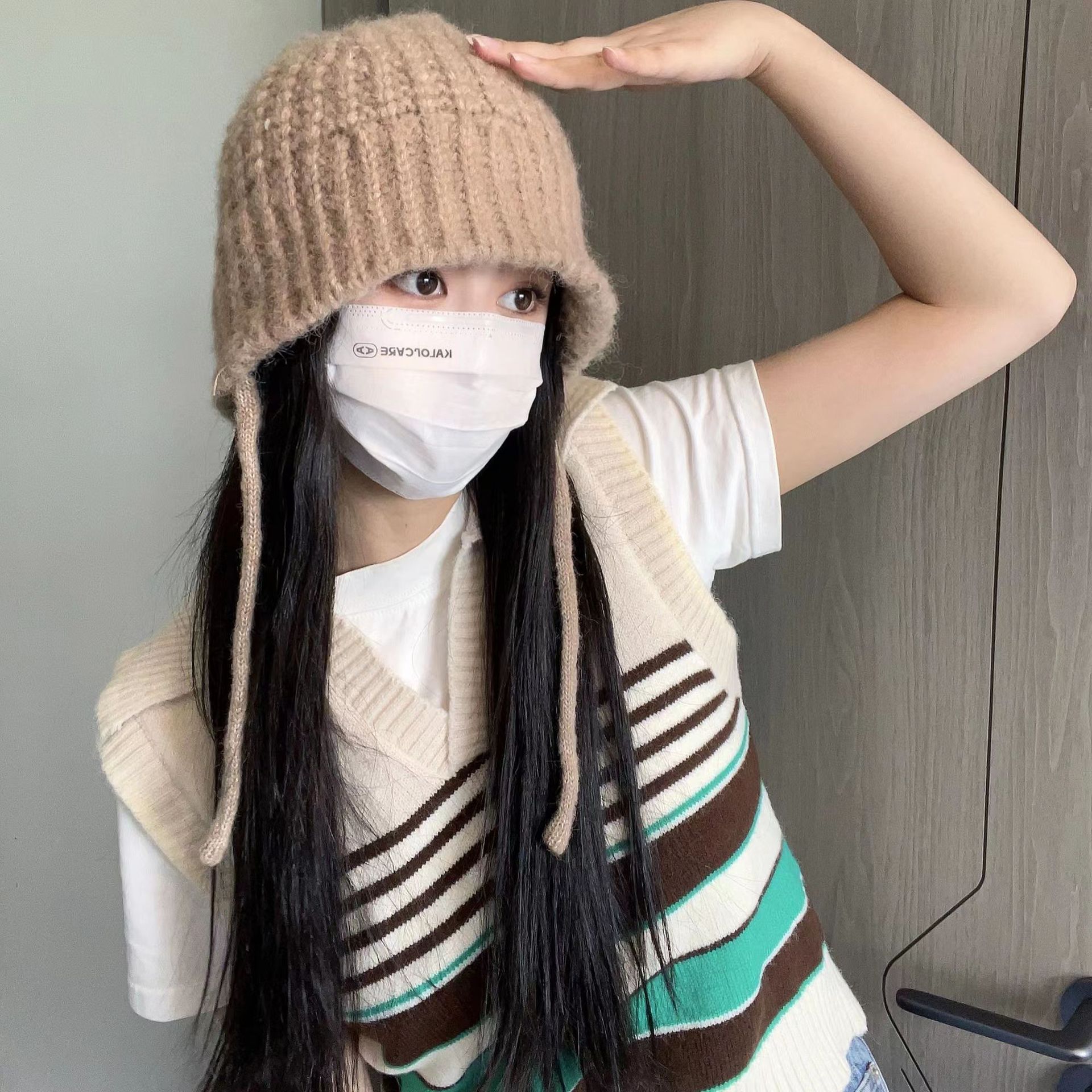 美拉德穿搭针织帽子女秋冬大头围韩版保暖毛线帽渔夫帽