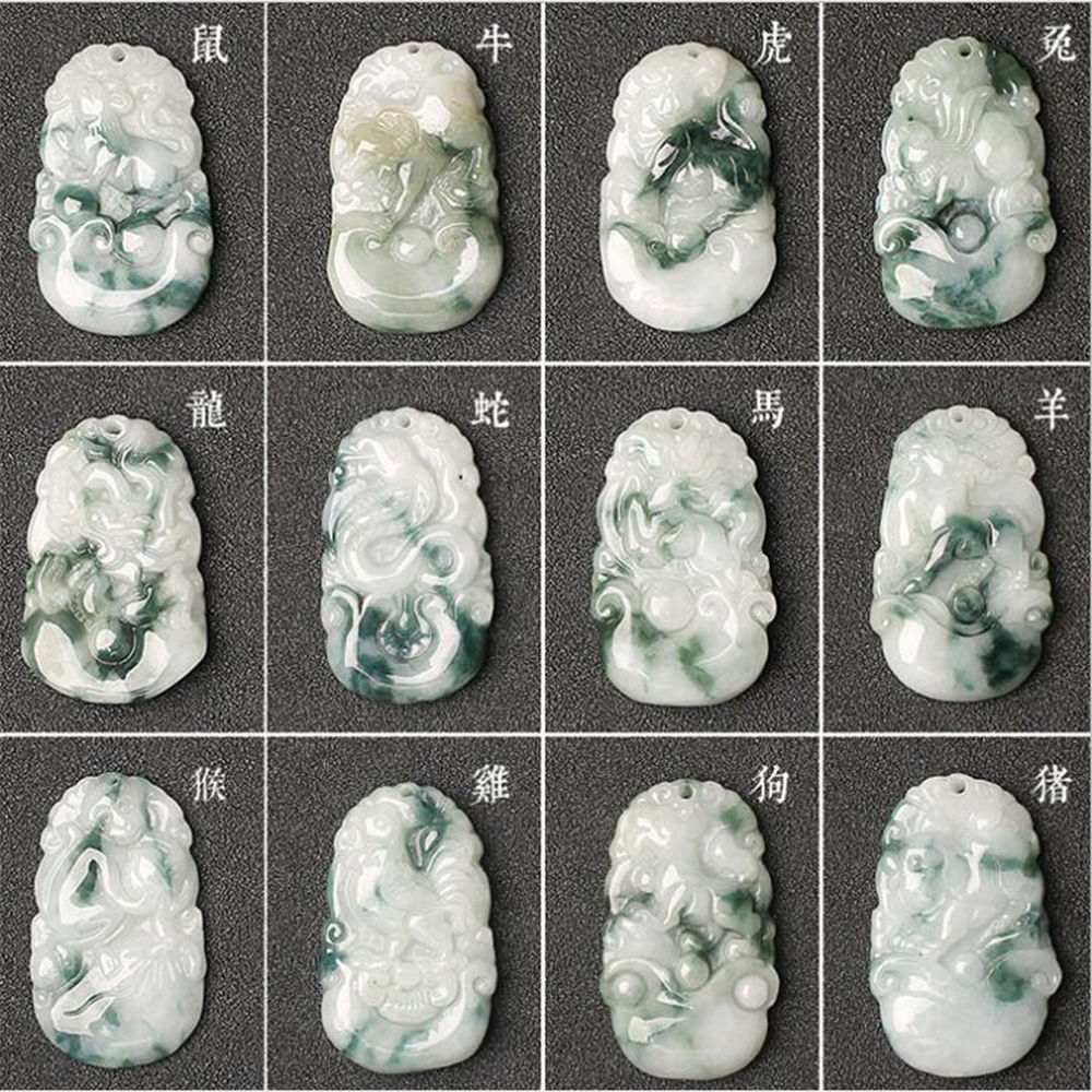 翡翠a十二生肖吊坠本命年糯种飘花项链饰品男女款玉牌挂件