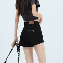 黑色薄款高腰显瘦牛仔短裤女2024年夏季辣妹设计感后袋拉链a字裤