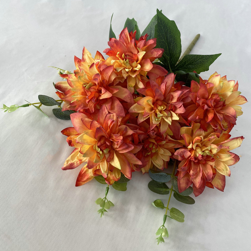 7-Head Wangwang Plastic Edge Dahlia Home Living Room Decoration Fake Flower Wedding Wedding Hall Coating Cloth Grilled Edge Flower Arrangement