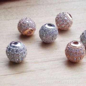 微镶14k包金保色12mm直销 佛牌镶钻手链珠子微镶锆石 隔珠钻球