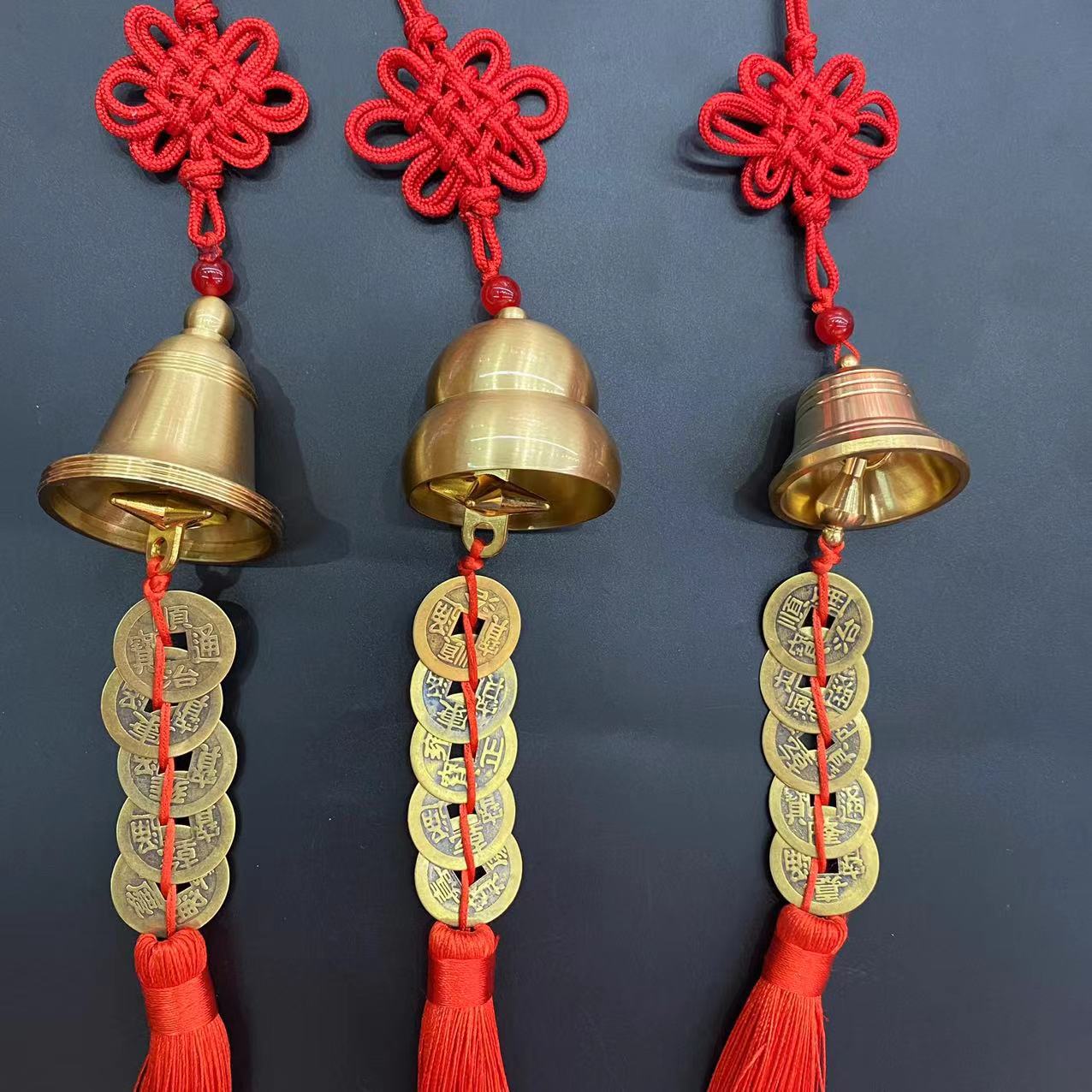 黄铜铃铛五帝钱车挂门对门挂件车载饰品风铃挂饰摆件庙会景区批发