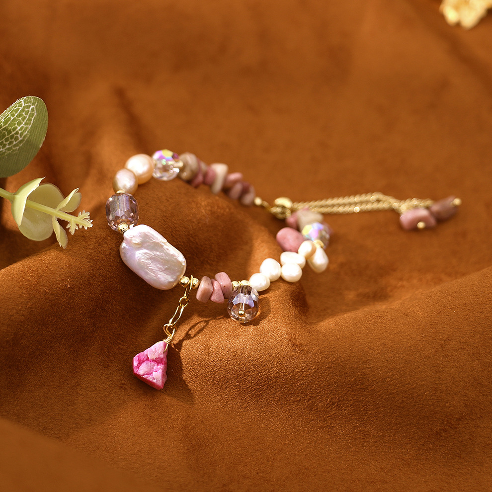Original Natural Baroque Purple Rose Stone All-Match Bracelet Niche Design Light Luxury Bracelet Girlfriends Student Jewelry