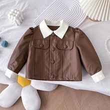 6571女童皮衣外套2023秋季新款洋气儿童宝宝短款上衣女孩翻领夹克