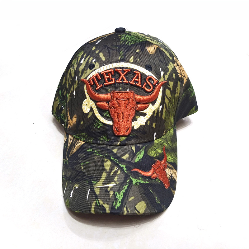 Cross-Border Embroidery Skull Baseball Cap Jungle Camouflage Hunting Tactical Cap Bull Head Outdoor Sun Hat Animal Peaked Cap