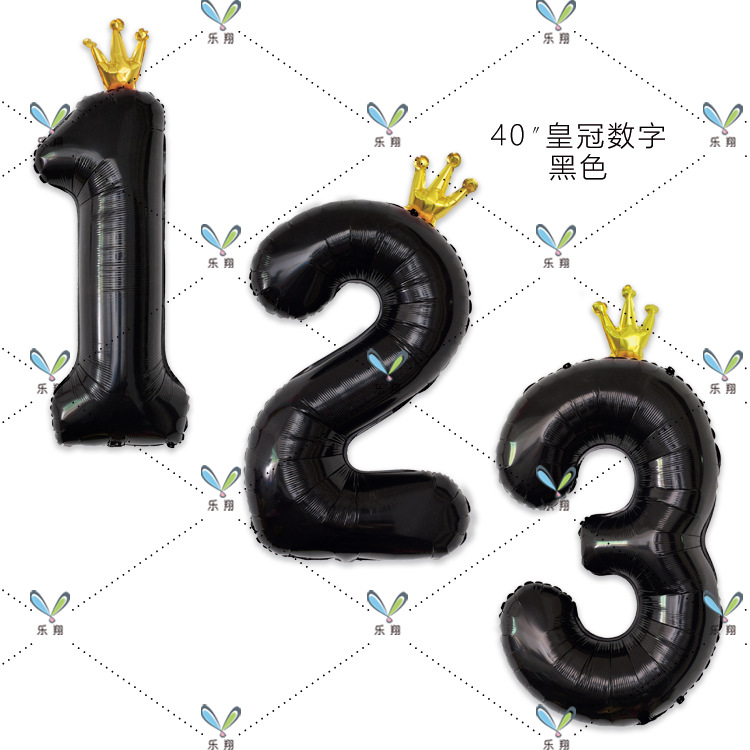 Cross-Border Hot Selling 40-Inch Crown Digital Aluminum Balloon Can Float Empty Birthday Party Proposal Arrangement Decorative Balloon