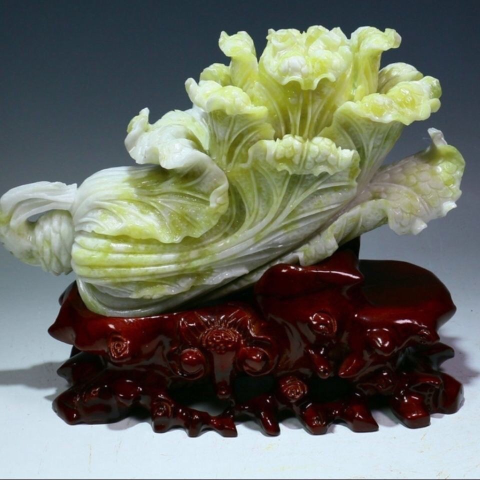 玉白菜摆件客厅办公室 送证书底座蓝田玉白菜