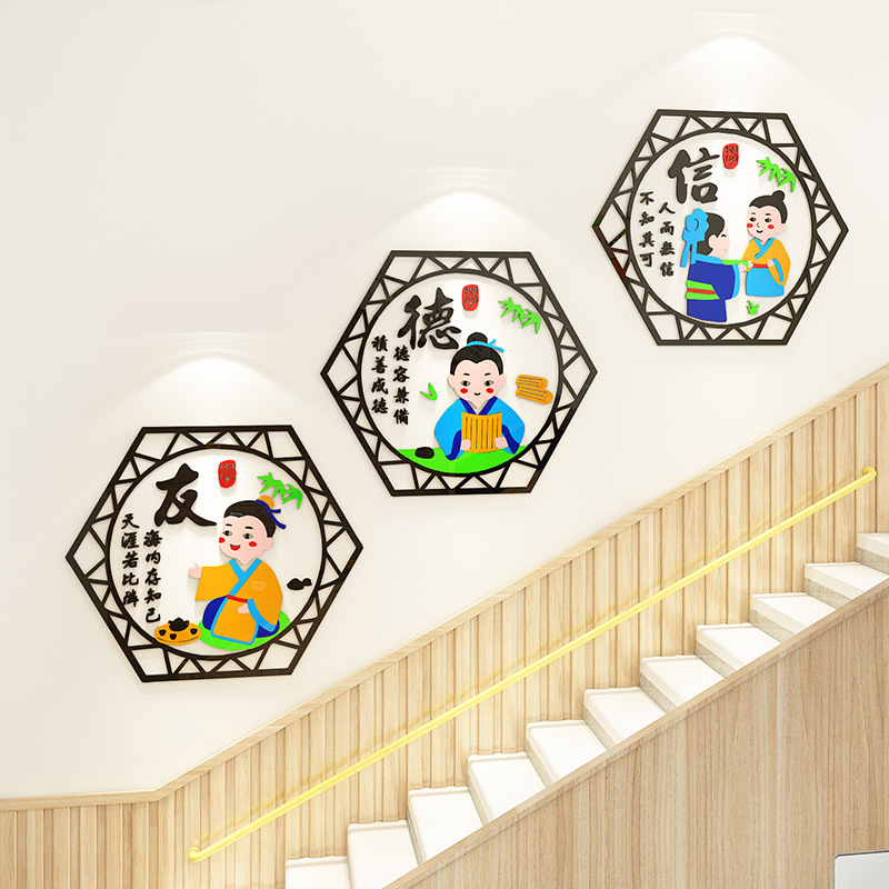 幼儿园风楼梯环创主题文化墙面装饰国学班级墙贴走廊教室布置