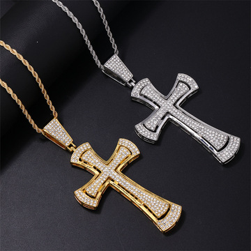 跨境满钻十字架吊坠男欧美个性嘻哈项链说唱潮人项饰首饰饰品批发