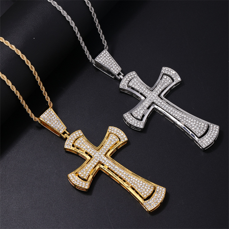 跨境满钻十字架吊坠男欧美个性嘻哈项链说唱潮人项饰首饰饰品批发
