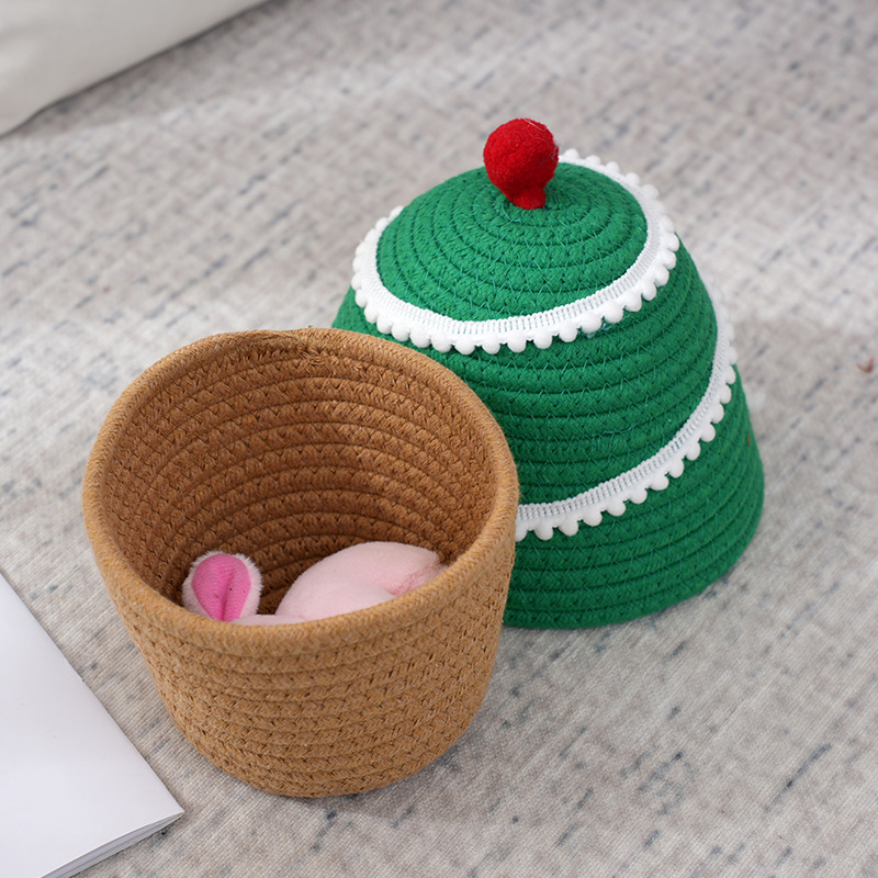 Christmas Theme Storage Basket Merry Christmas Cotton String Woven Gift Atmosphere Storage Christmas Tree Basket